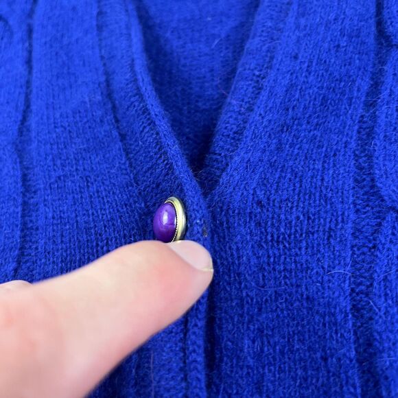 1980s blue cardigan, vintage size M Petite Sophisticate womens button up jacket - Picture 5 of 8
